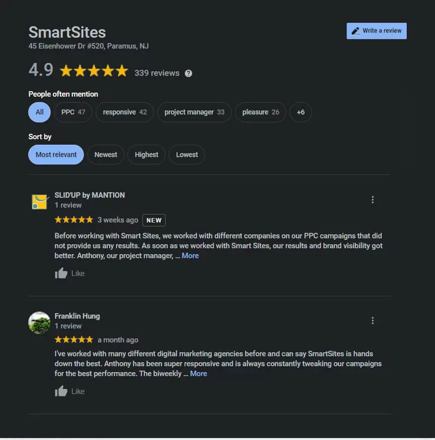 SmartSites Google Reviews